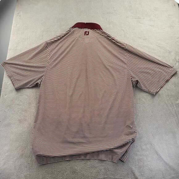 FootJoy Mens Polo Shirt Large Short Sleeve Striped Casual Classic Travel Red - Picture 13 of 13